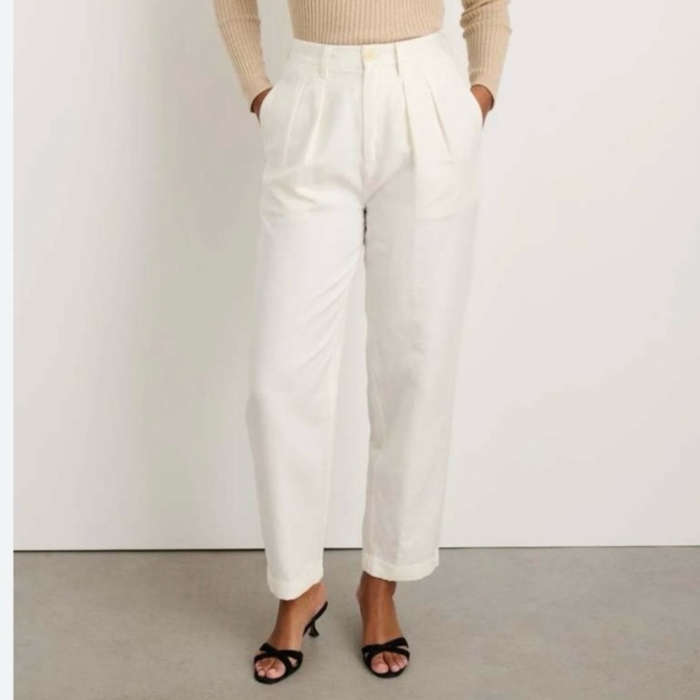 Alex Mill sz 8 Double Pleat Pant Twill Ecru Linen Cotton